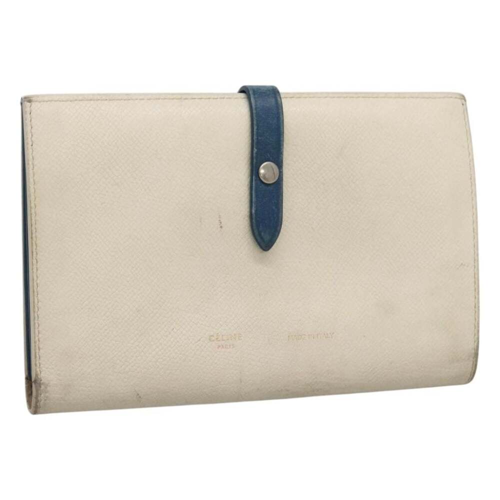 Celine Leather Large Strap Wallet White